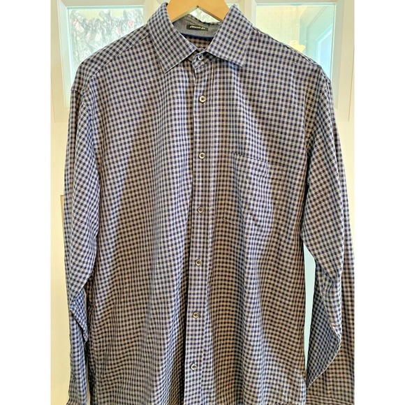 Bugatchi Uomo Other - Men's Bugatchi Uomo Classic Fit Shirt M Blue Grey Check Button Up Long Sl READ